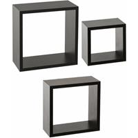 5five Zwevende wandplanken Blocks - set in 3x mix maten - zwart - hout - boekenplanken - muurplanken -