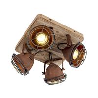 QAZQA Smart Spot Rostbraun mit Holz inkl. 4 WiFi GU10 - Gina
