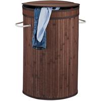 RELAXDAYS Wäschekorb Bambus, runder Wäschesammler mit Klappdeckel, 65 l, faltbare Wäschetonne, rund Ø 40 cm, braun