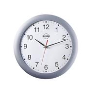 Wandklok van ABS-kunststof, Ø 300 mm, kwartsuurwerk, behuizing mat zilverkleurig, wijzerplaat wit