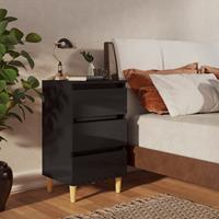 vidaXL Nachtkastjes 2 st met houten poten 40x35x69 cm hoogglans zwart
