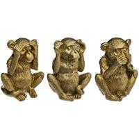 Atmosphera Home deco dieren beelden Horen-Zien-Zwijgen Aapjes 3x - 13 x 17 cm p/st - binnen - goud kleurig -