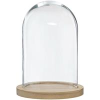 Atmosphera Home decoratie glazen stolp op houten plateau - glas/lichtbruin - D15 x H24 cm - Decoratieve stolpen