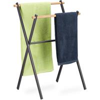 RELAXDAYS Handtuchständer freistehend, 2 Stangen f. Handtücher, Badezimmer, Stahl & Holz, HBT 85 x 59 x 45 cm, anthrazit