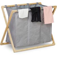 RELAXDAYS Wäschesortierer, klappbarer Wäschesammler mit 3 Fächern, 3x 28 L, Wäschetrenner, 57,5 x 69 x 38 cm, grau/natur