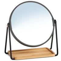 Zeller Make-up spiegel metaal/bamboe 17,5 x 20,5 cm - Dubbelzijdige cosmetica spiegel