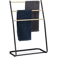 RELAXDAYS Handtuchhalter stehend, Metall, 3 Sprossen in Holzoptik, für Handtücher & Kleidung, HxBxT 86x58x30 cm, schwarz