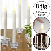 MONZANA 8x LED Kerzen Stabkerzen mit Kerzenständern Glas flackernd batteriebetrieben Echtwachs Tafelkerzen Warmweiß