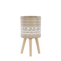 Beliani Bloempot met standaard hout beige ⌀ 30 cm MILINA