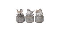 Clayre & Eef Decoratie Beeld Vogel (3) 7*6*11 cm Grijs Kunststof Rond Decoratief Figuur Decoratieve Accessoires