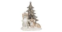 Clayre & Eef Decoratie Beeld Honden en kat 11*9*15 cm LED Wit, Grijs Polyresin Decoratief Figuur Decoratieve Accessoires