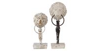 Clayre & Eef Decoratie Beeld Leeuwen (2) 12*7*32 / 9*6*23 cm Meerkleurig Hout / ijzer Decoratief Figuur Decoratieve Accessoires