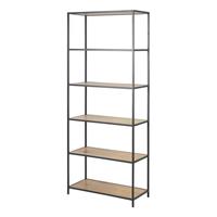 Lisomme Vic industriële houten staande boekenkast - B77 x D35 x H185 cm - Naturel