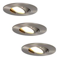 Hoftronic Set van 3 stuks LED inbouwspots Napels IP65 8 Watt 2700K dimbaar 360° kantelbaar RVS