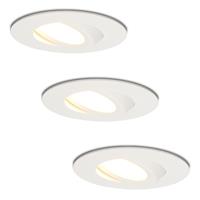 Hoftronic Set van 3 stuks LED inbouwspots Napels IP65 8 Watt 2700K dimbaar 360° kantelbaar wit