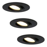 Hoftronic Set van 3 stuks LED inbouwspots Napels IP65 8 Watt 2700K dimbaar 360° kantelbaar zwart