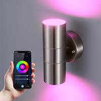 HOFTRONIC™ Smart WiFi LED Wandlamp Jasmin RGBWW GU10 rond Up & Down light RVS IP44