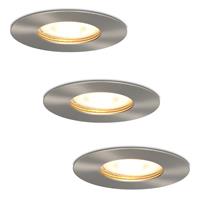 Hofronic Set van 3 dimbare LED inbouwspots Bari RVS GU10 5 Watt 2700K IP65 spatwaterdicht