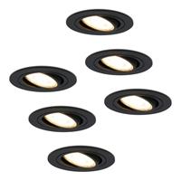 Hoftronic Set van 6 dimbare LED inbouwspots Miro 5 Watt 2700K extra warm wit kantelbaar