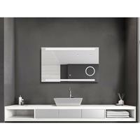 TALOS King 100 x 60 cm - Lichtfarbe neutralweiß - Beleuchteter Kosmetikspiegel mit 3-facher Vergrößerung - Digitaluhr - umlaufender Aluminiumrahmen - 