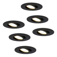 Hoftronic Set van 6 stuks LED inbouwspots Napels IP65 8 Watt 2700K dimbaar 360° kantelbaar zwart