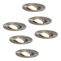 Hoftronic Set van 6 stuks LED inbouwspots Napels IP65 8 Watt 2700K dimbaar 360° kantelbaar RVS