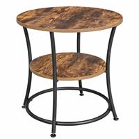 SONGMICS VASAGLE Beistelltisch rund, Sofatisch, 2 Ablagen, Wohnzimmer, Schlafzimmer, einfacher Aufbau, Metall, Industrie-Design, Vintage, dunkelbraun von