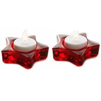 Bellatio 2x Stuks Kerst Theelichthouder / Waxinelichthouder Rode Ster 8 Cm - Kerstversiering / Kerstdecoratie