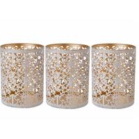 Cosy and Trendy Set Van 3x Stuks Theelichthouders/waxinelichthouders Glas Antiek Goud / White Wash 9 Cm - Windlichtjes/kaarsenhouders