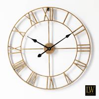 LW Collection LW Collection Wandklok Olivier goud 60cm - Wandklok romeinse cijfers - Industriële wandklok stil uurwerk
