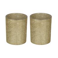 Bellatio 2x Gouden Theelichthouders/waxinelichthouders Glitter 10 Cm - Kaarsenhouders/lantaarns - Sfeer Lichtjes