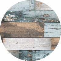 Buiten Tafelkleed/tafelzeil Blauw/hout Print 160 Cm Rond - Tuintafelkleed Tafeldecoratie