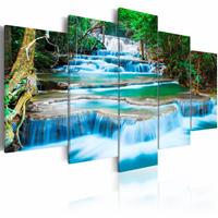 Karo-art Schilderij - Blauwe Waterval in Kanchanaburi - Thailand, 5luik , groen , premium print op canvas