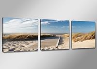 Karo-art Canvas Schilderij - Uitzicht op Noordzee, Blauw/Beige, 150X50cm, 3luik