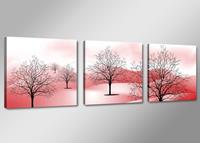 Karo-art Schilderij - Abstracte Bomen Bergen, Roze, 150X50cm, 3luik
