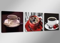 Karo-art Canvas Schilderij - Koffie, Rood, 150X50cm, 3luik