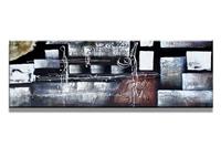 Karo-art Schilderij - Abstract in blokken en krullen, 120x40cm. Incl haakjes om op te hangen