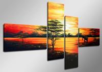 Karo-art Schilderij - Afrika Natuur, Oranje, 160X70cm, 4luik
