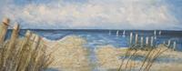 Karo-art Schilderij - Handgeschilderd - strandtafereel 150x60cm