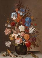 Karo-art Balthasar van der Ast - Stilleven met bloemen 60x90cm, Rijksmuseum, print op canvas, premium print, oude meester