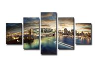 Karo-art Schilderij - New York Brooklyn Bridge, Blauw, 160X80cm, 5luik