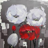 Karo-art Schilderij - Handgeschilderd - Klaprozen 80x80cm