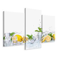 Karo-art Schilderij - Muntblaadjes met citroenen, keuken, 3 luik, premium print