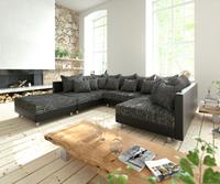 DELIFE Wohnlandschaft Clovis Schwarz Modulsofa mit Hocker