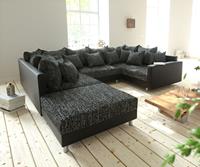 DELIFE Wohnlandschaft Clovis Schwarz Modulsofa Hocker Armlehne