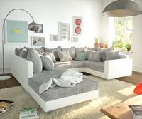 DELIFE Wohnlandschaft Clovis Weiss Hellgrau modular Hocker Armlehne