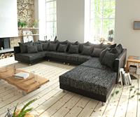 DELIFE Wohnlandschaft Clovis XL Schwarz Modulsofa mit Hocker