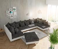 DELIFE Wohnlandschaft Clovis XL Weiss Schwarz mit Hocker modular