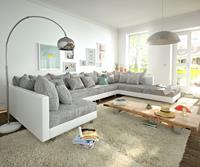 DELIFE Wohnlandschaft Clovis XL Weiss Hellgrau Modulsofa Hocker