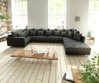 DELIFE Wohnlandschaft Clovis XL Schwarz Hocker Armlehne Modulsofa